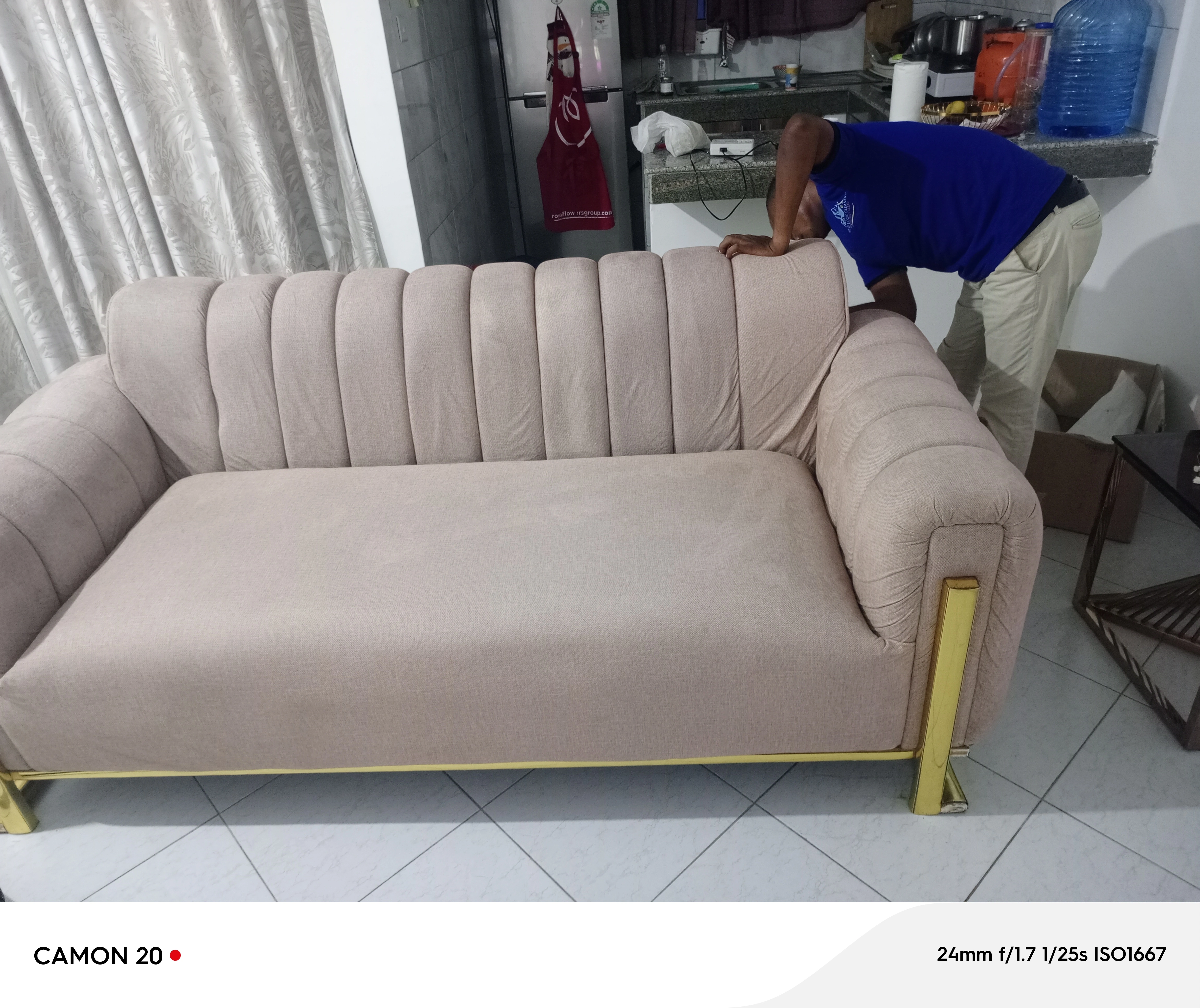 Professional grey sofa after cleaning treatment